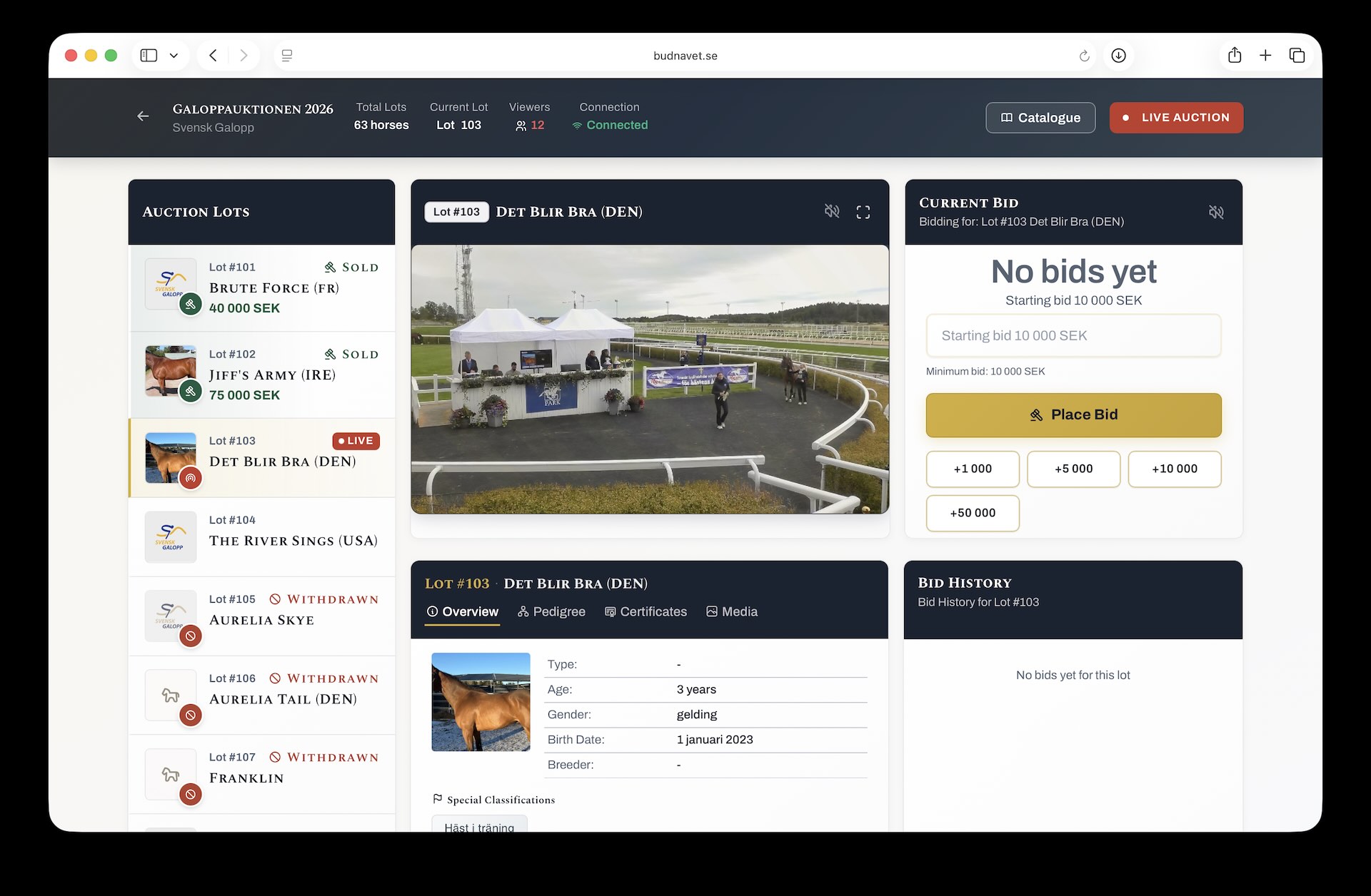 Live auction page